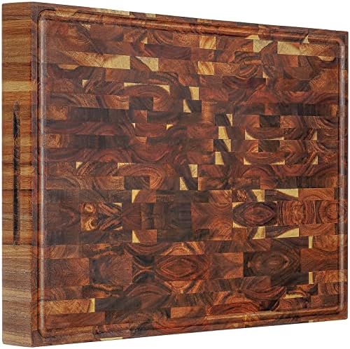 AZRHOM Acacia End Grain Wood Cutting Board, 24 x 18 x 2 in
