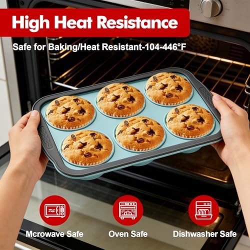 RAYBIN 2 Pack Silicone Muffin Pans for Baking, 6 Cup Nonstick Cupcake
