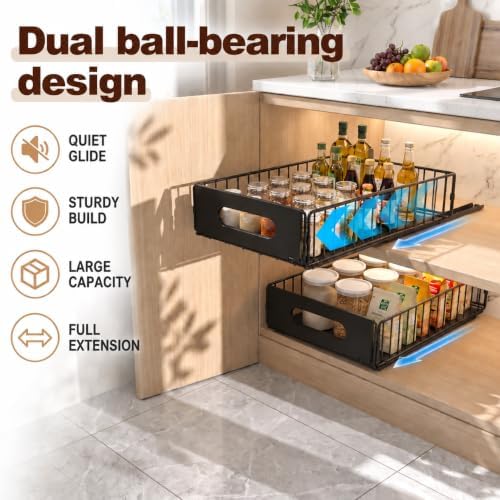 2 Pack Pull Out Cabinet Organizer,Heavy Duty 9.7"Wx15.2"D Slide Out