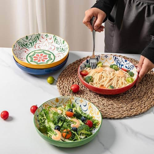 LEHAHA Pasta Bowls Set of 4, 8.25 inch Ceramic Serving Bowls for Daily