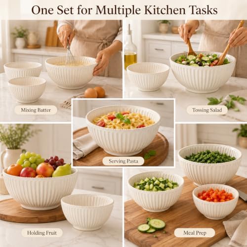 Ceramic Mixing Bowls Set of 3, 4.8/2.9/1.5 Qt