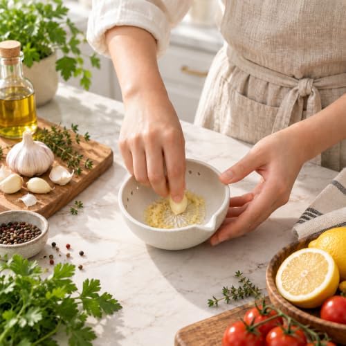 Marble Veins Multi‐Purpose Ceramic Prep Bowl with Herb Stripper Hole