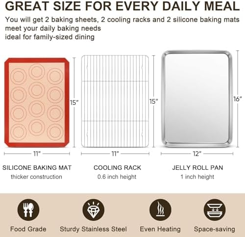 TeamFar Baking Pan with Rack and Mat, Stainless Steel, 16inch