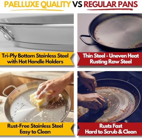 Paelluxe Stainless Steel Paella Pan 12 Inch (30 cm) – Tri-Ply Paellera