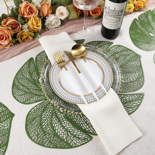 Evevda Green Leaf Shaped Vinyl Placemats for Dinner Table Set of 6