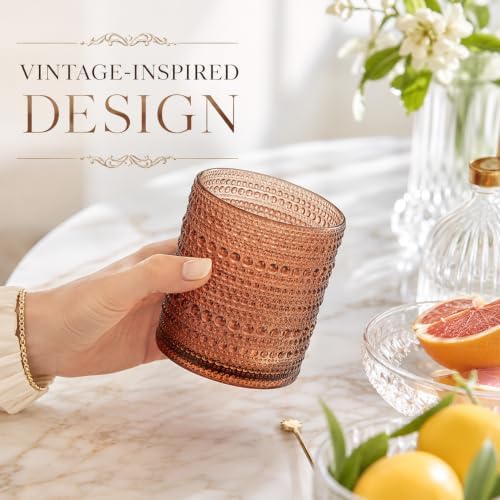 Venus Amber Brown Hobnail Highball Glasses Vintage Tumblers Set of 6