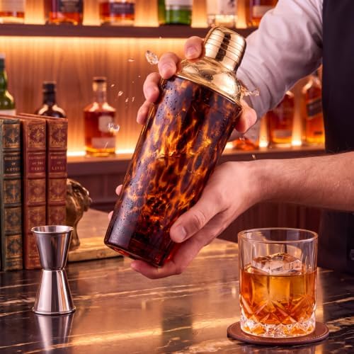 LemonRoad Tortoise Shell Cocktail Shaker 24 oz Martini Mixer Strainer