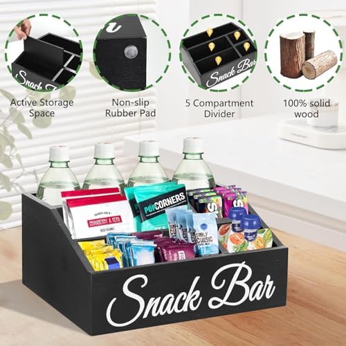 Snack Organizer for Countertop, Wooden Snack Tray and Food Storage