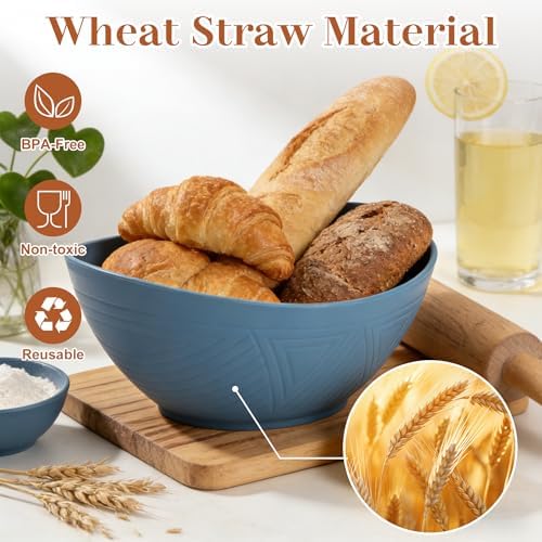65 OZ Wheat Straw Bowls Set of 4, Large Unbreakable Salad Bowls