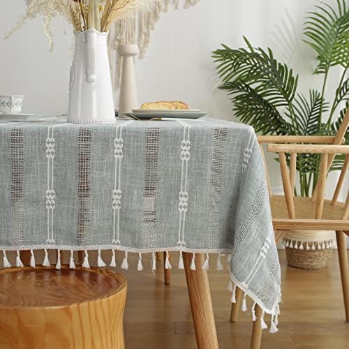 Gernaice Rustic Stripe Embroidered Tablecloth Heavy Tassel Small