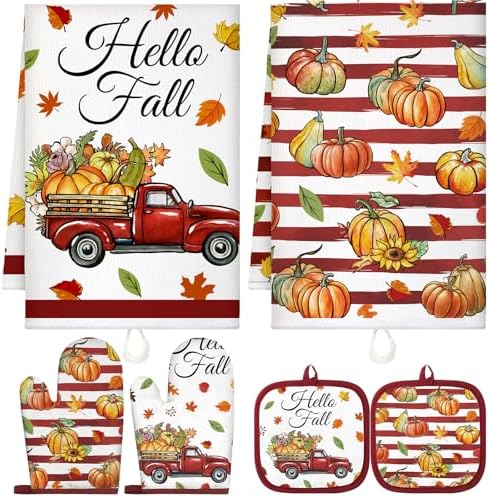 Qinyoung 6-Piece Pumpkin Pot Holders and Oven Mitts