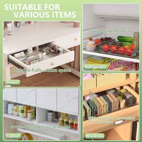 BLULEE 4-in-1 Expandable Drawer Organizer Set, Adjustable Clear Bins