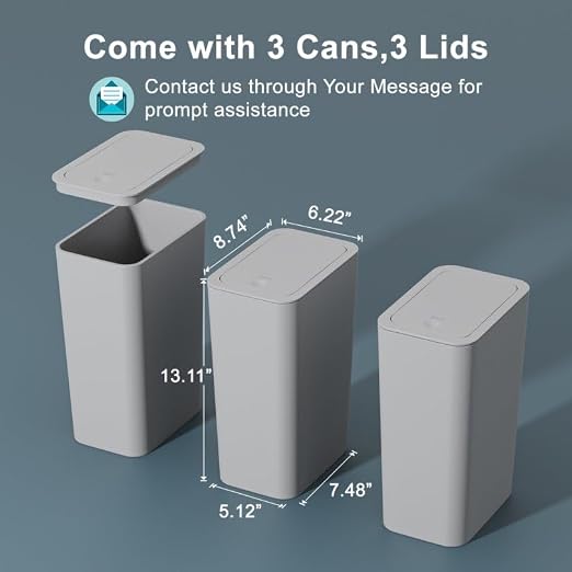 3 Pack 10 Liter / 2.6 Gallon Bathroom Trash Can, Small Trash Can - Image 7