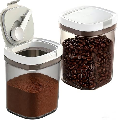 2Pcs Airtight Coffee Canister,44oz Coffee Storage Container with Scoop