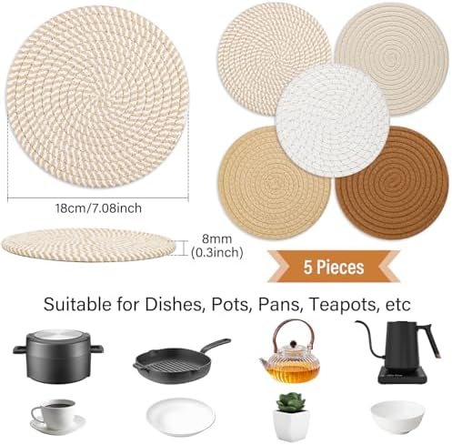 Tidponra Trivet Mats Set for Hot Dishes, 5 Heat Resistant Pot Holders