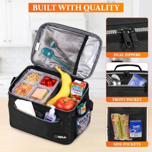 opux Insulated Lunch Bag for Men and Women, Black