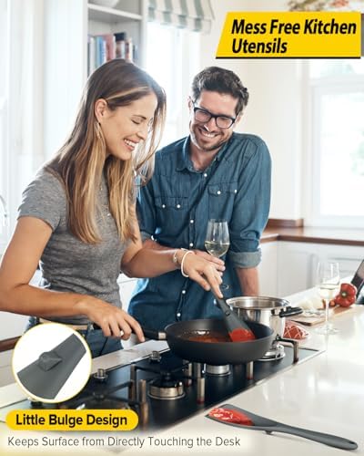 BUNDLEPRO Silicone Cooking Spoons for Nonstick Cookware, One-Piece