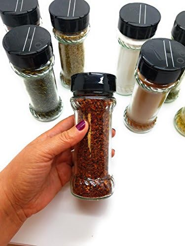 Nakpunar 12 pcs 6 fl oz Glass Spice Bottles Jars with Black Caps