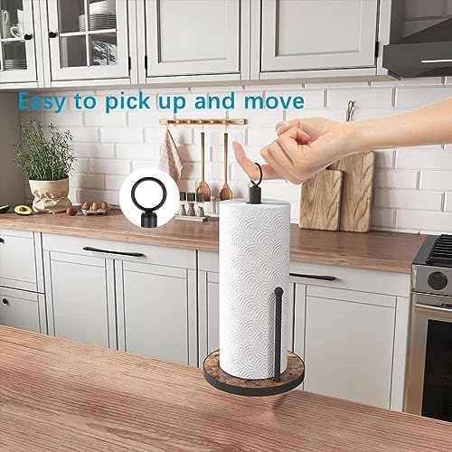 OROPY Countertop Paper Towel Holder, Wood Base, Farmhouse Style