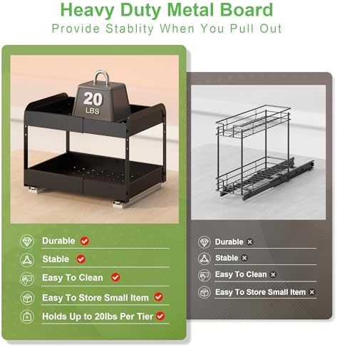 Across-Star Expandable Pull Out Drawers For Shallow Cabinets, 2-Tier