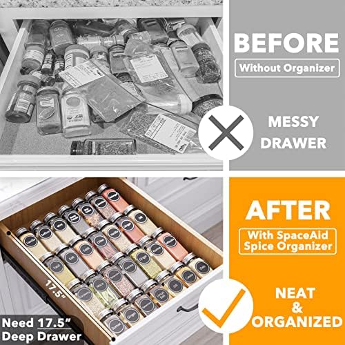 SpaceAid Spice Drawer Organizer with 28 Spice Jars