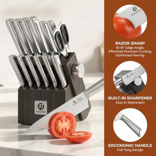 imarku High Carbon Stainless Steel Knife Set with Block