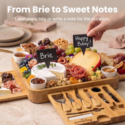 SMIRLY Bamboo Charcuterie Board Set with Serving Accessories (4-Drawer)