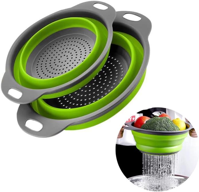 2 Pack Collapsible Colander Set, Emptycolor Foldable Collapsible