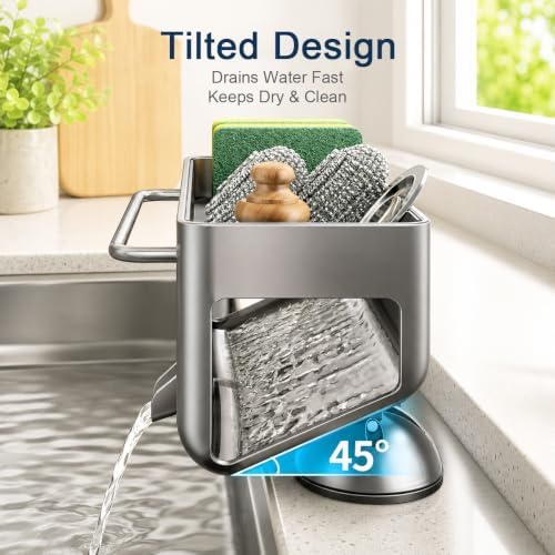 Sponge Holder for Kitchen Sink, Self-Draining, Gray