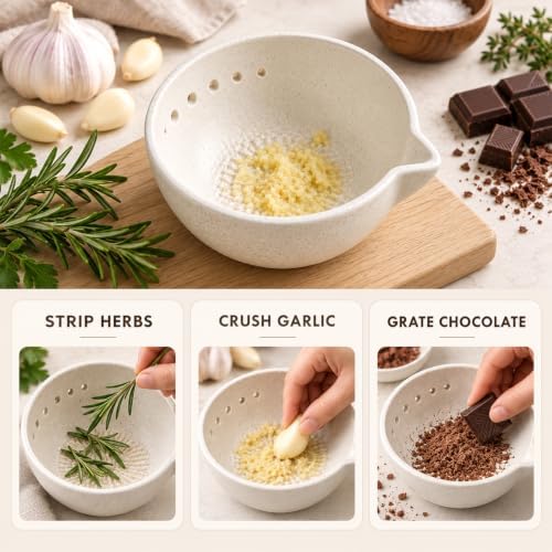 Marble Veins Multi‐Purpose Ceramic Prep Bowl with Herb Stripper Hole