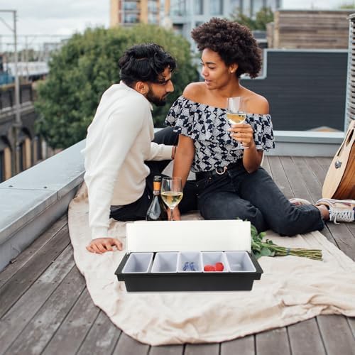 Plastic Fruit Box Storage Container Five Compartment with Lid, Black
