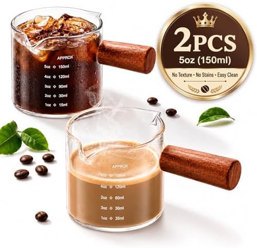 2 Pack Borosilicate Glass Espresso Shot Glass Measuring Cups with