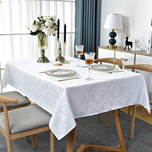SASTYBALE White Tablecloth Rectangle 60 x 84 Inch Jacquard Tablecloth