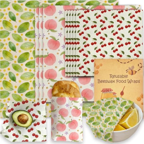 Reusable Beeswax Wraps, Peach Cherry, 9 Pack