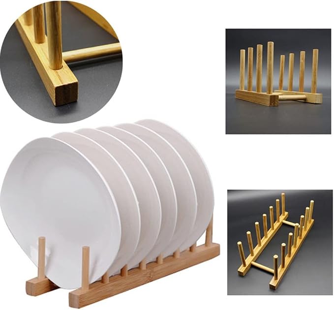 YWSHF 2 PCS Bamboo Wooden Dish Rack Dishes Drainboard Drying Drainer Storage - Image 5