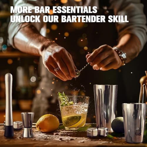 KINGROW Cocktail Shaker Set, 23 Piece Bartender Kit with Stand Silver