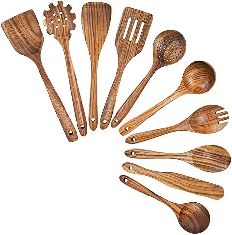Teak Wood Kitchen Utensil Set with Holder
