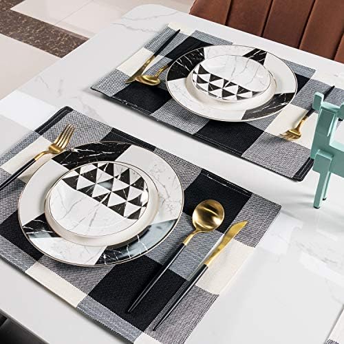 Buffalo Plaid Placemats, 12"x18", Pack of 4, Black and White