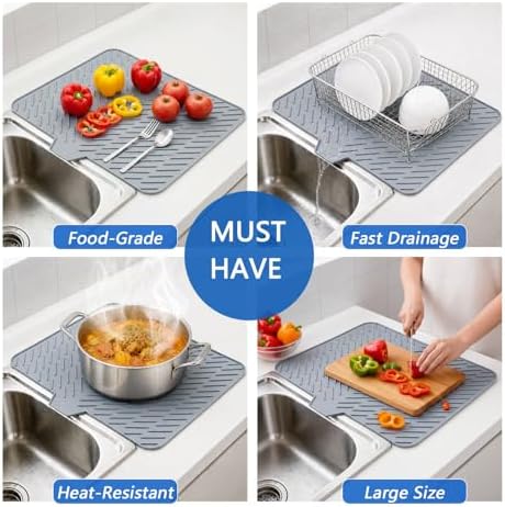 Silicone Dish Drying Mat – 23"x17" Large Sloped Sink Draining Tray