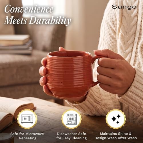 Sango 17.5 oz Stoneware Coffee Mugs Set of 4, Rustic Ceramic Mug with