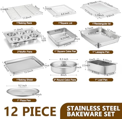 P&P CHEF 12-Piece Bakeware Set, Stainless Steel Baking Pans Set for