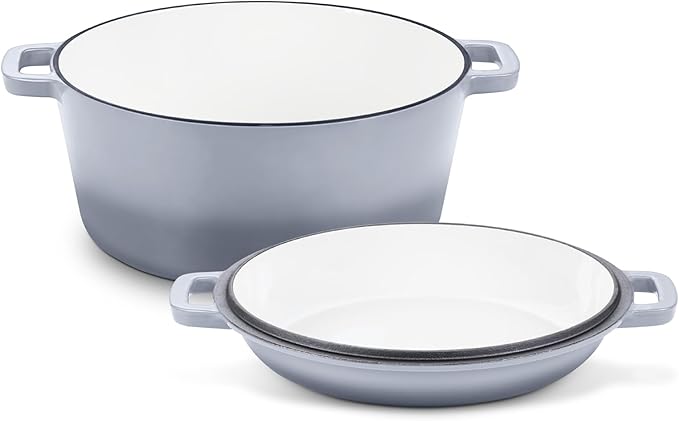 TeamFar 5 Quart Enameled Cast Iron Dutch Oven, 2-In-1 Dutch Oven Pot Cookware by TeamFar