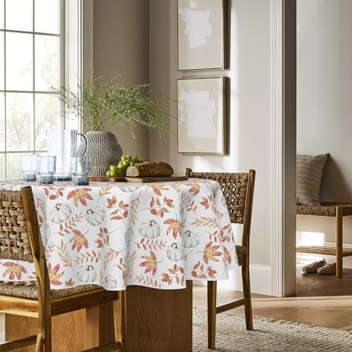 Horaldaily Fall Tablecloth 60 x 60 Inch Round Thanksgiving Orange Leaf