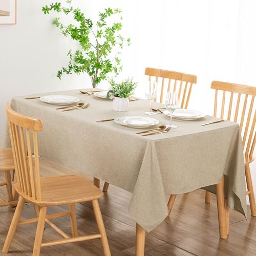 DWCN Rectangle Faux Linen Tablecloth, Table Cover, 60 x 102 Inch