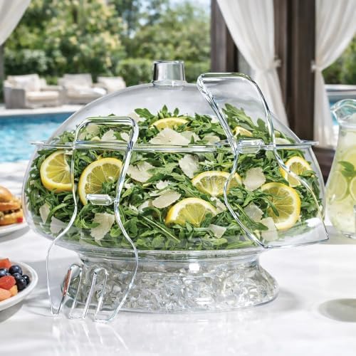 Outset Chilled Salad Bowl & Servers, Large 6 Quart Salad Serving Bowl