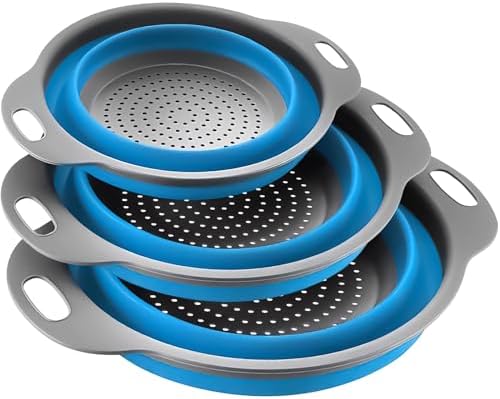 Collapsible Colander Set of 3, Space-Saving Foldable Strainer for