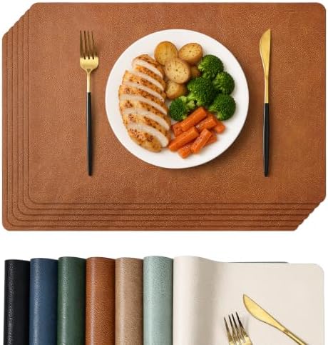 Homaxy Vinyl Heat Resistant Placemats Set of 6, Reddish Brown