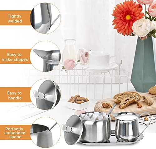 Sugar and Creamer Set, Coffee Serving Set, Stainless Steel Latte Milk