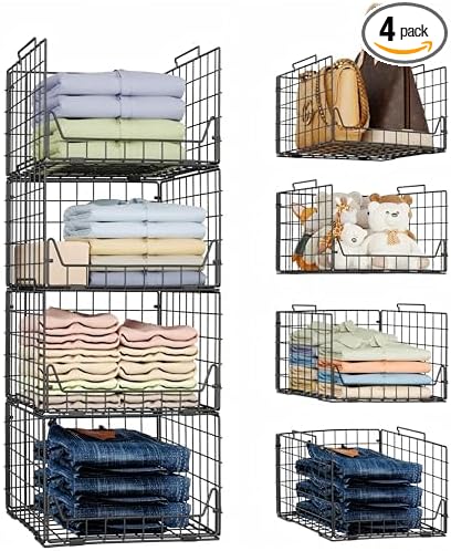 Jakyitvi Stackable Closet Organizers and Storage Bins 4 Pack, Sturdy Metal by Jakyitvi