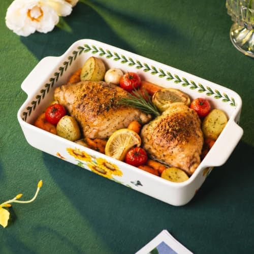 Ceramic Bakeware Set, Floral Pattern Casserole Dishes with Handles
